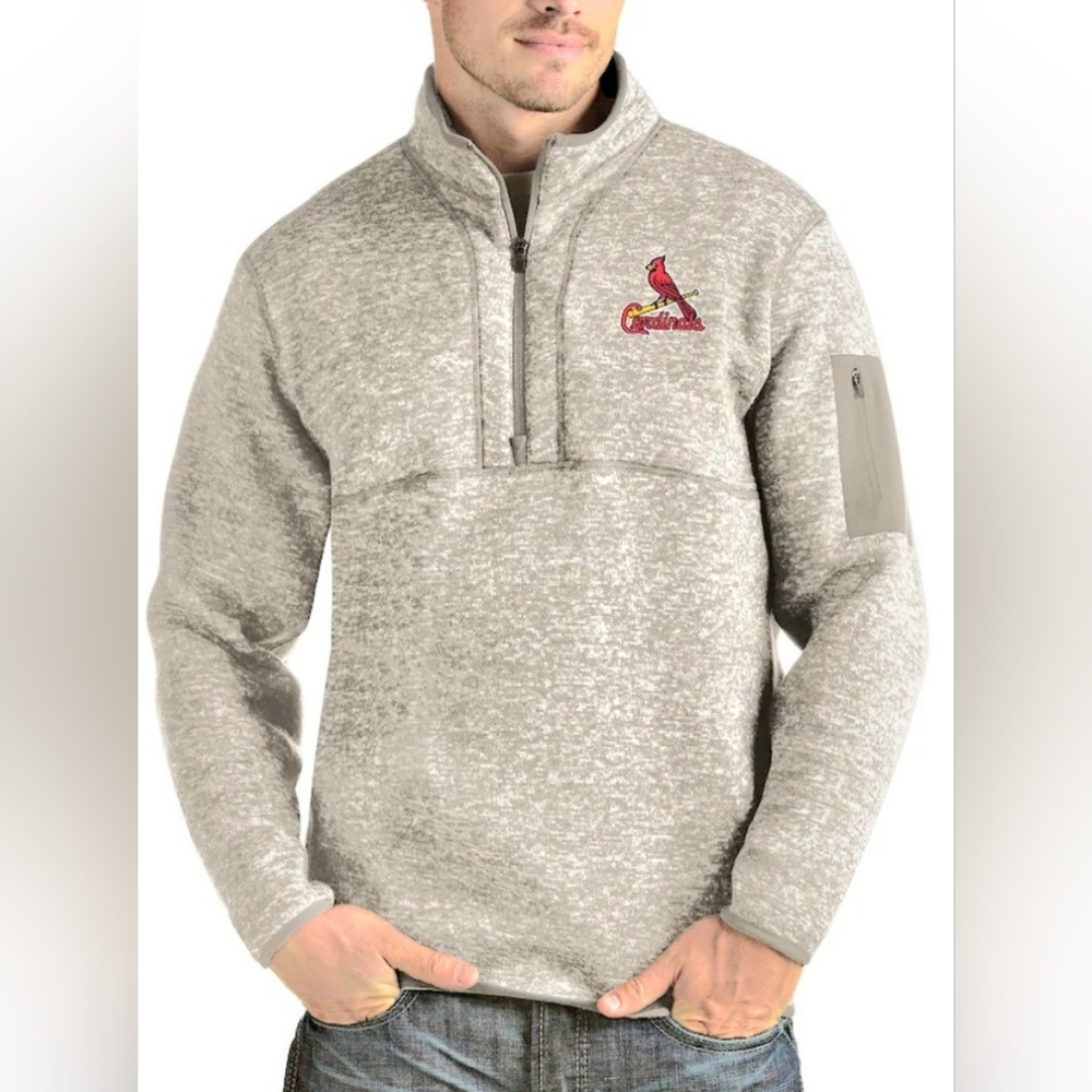 Men's St. Louis Cardinals Antigua Oatmeal Fortune Quarter-Zip Pullover Jacket